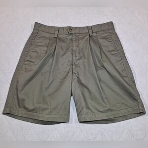 Dockers Classic Pleated Dress Shorts Men's 34 Green Zip-up 4-Pocket 8" Inseam